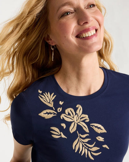 Chico's Hot Sale - Cotton Stretch Cap Sleeve Embroidered Tee Passport Blue
