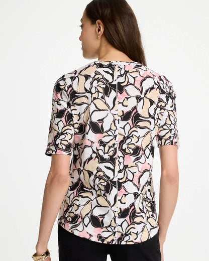 Chico's Discount - Printed Cotton Slub V-Neck Tee Black
