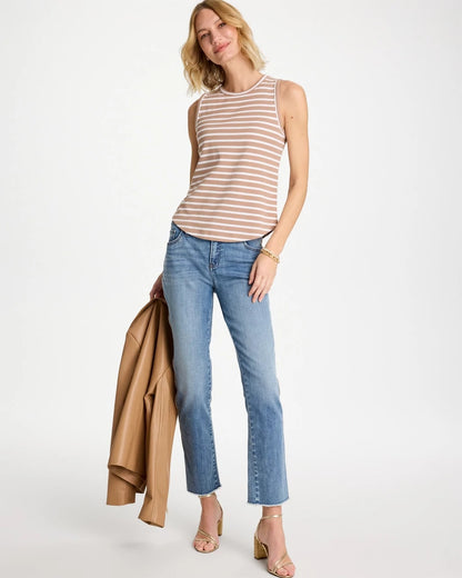 Chico's Recommended - Striped High Neck Rib Tank Cattail Brown