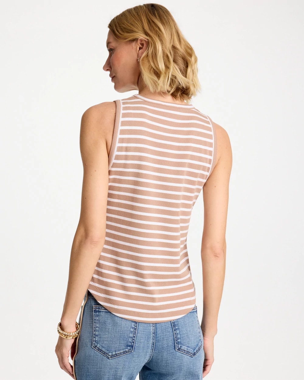 Chico's Recommended - Striped High Neck Rib Tank Cattail Brown