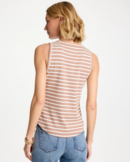 Chico's Recommended - Striped High Neck Rib Tank Cattail Brown