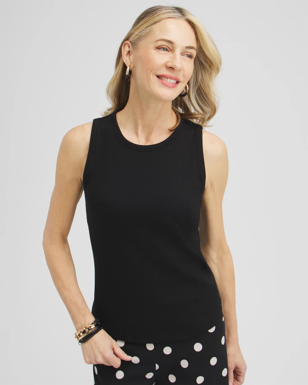 Chico's Trending - Ribbed High Neck Tank Black