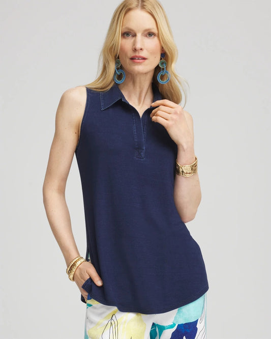 Chico's Essential - Denim Sleeveless Collared Tunic Riviera Authentic