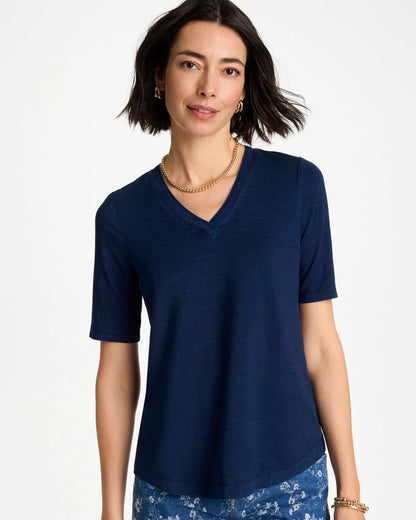 Chico's Discount - Cotton Slub V-Neck Tee Riviera Authentic