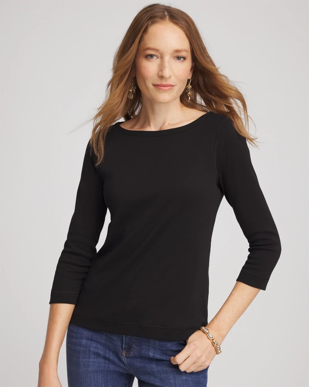Chico's Discount - Pima Cotton 3/4 Sleeve Tee Black