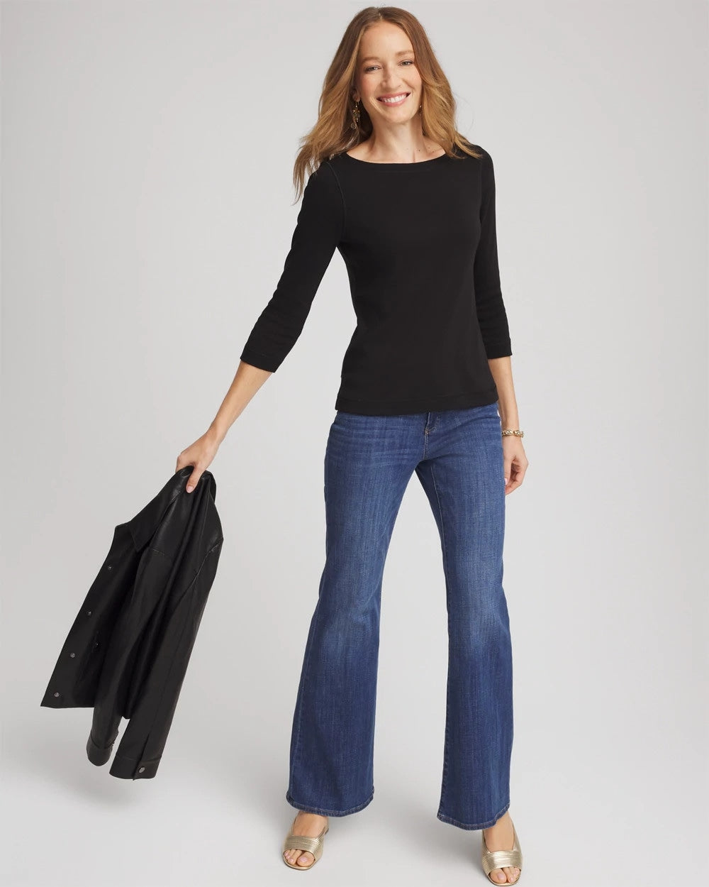 Chico's Discount - Pima Cotton 3/4 Sleeve Tee Black