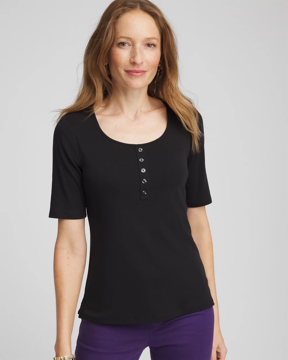 Chico's Premium - Pima Cotton Henley Tee Black