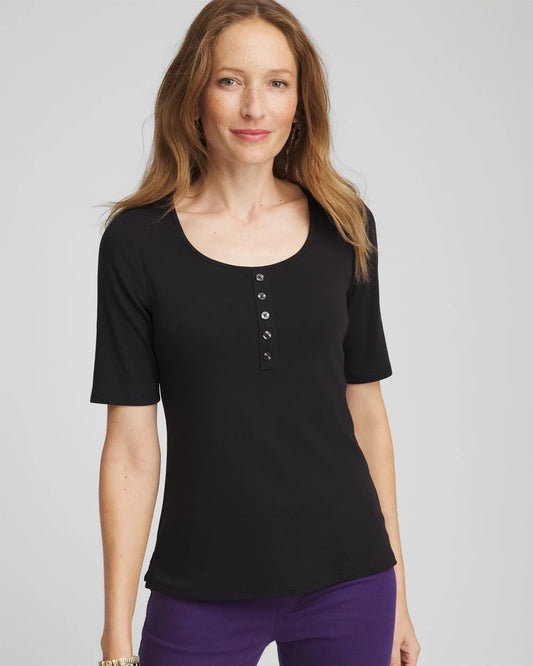 Chico's Premium - Pima Cotton Henley Tee Black