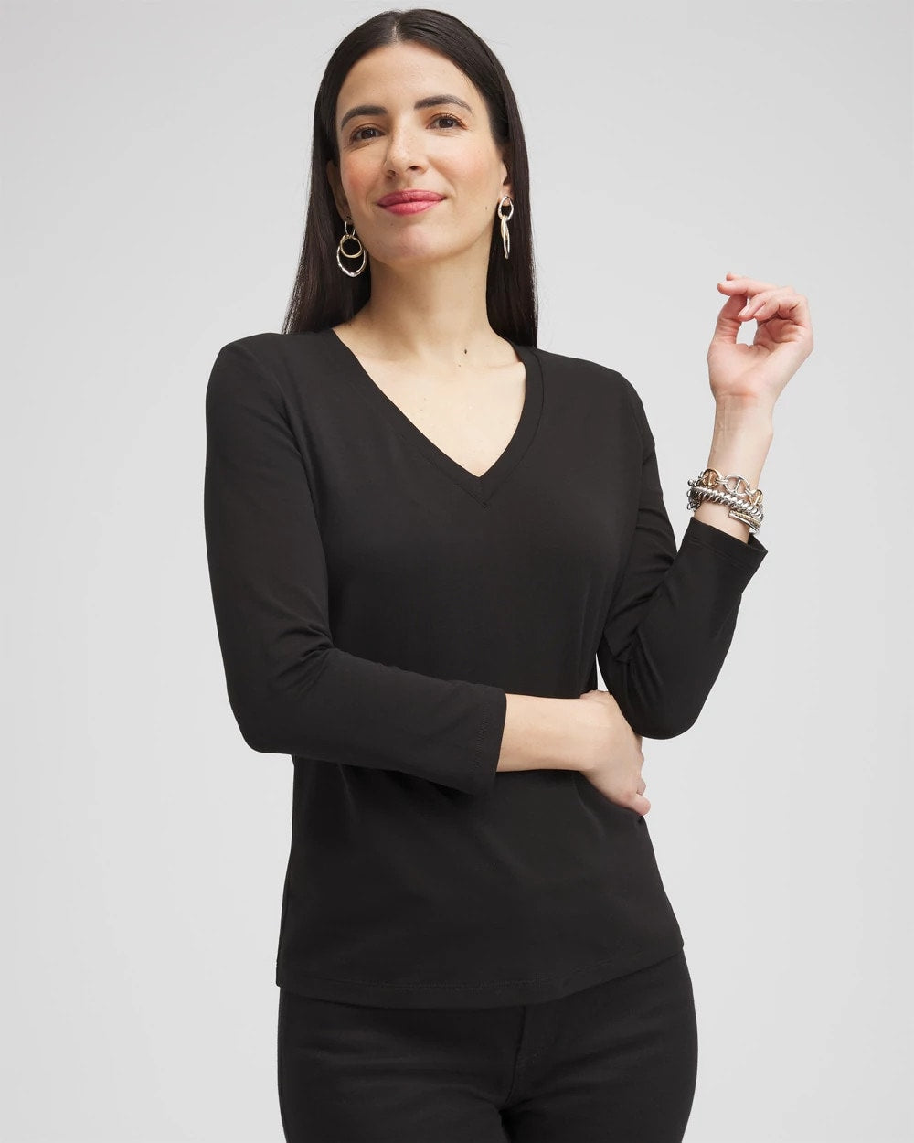 Chico's Popular - 3/4 Sleeve Perfect Tee Black