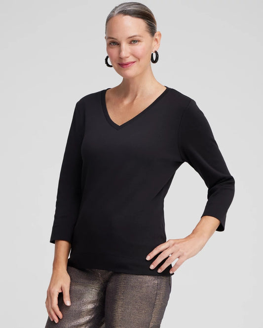 Chico's Special Offer - 3/4 Sleeve V-Neck Tee Black