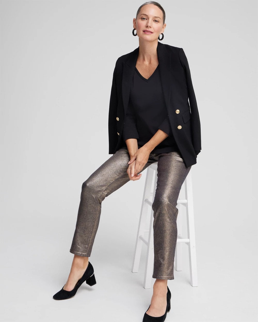 Chico's Special Offer - 3/4 Sleeve V-Neck Tee Black
