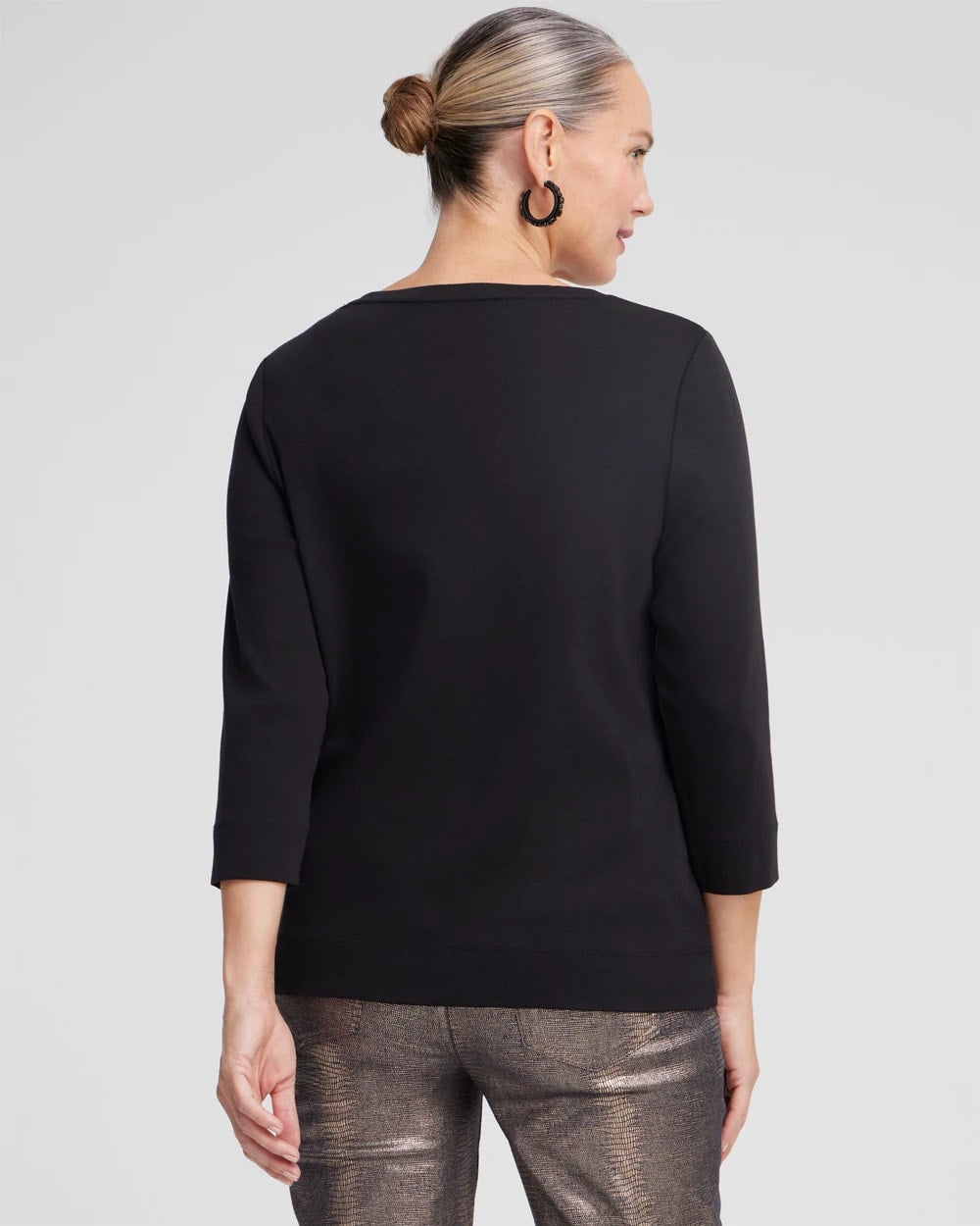 Chico's Special Offer - 3/4 Sleeve V-Neck Tee Black