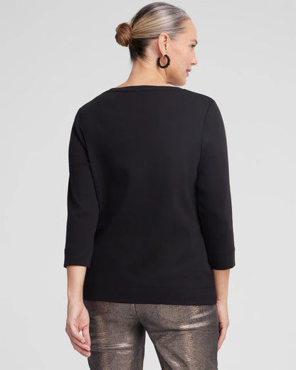 Chico's Special Offer - 3/4 Sleeve V-Neck Tee Black
