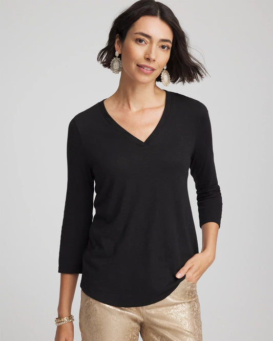 Chico's Everyday - Slub 3/4 Sleeve Tee Black
