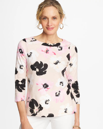 Chico's Great Value - Printed Pima 3/4 Sleeve Tee Sweet Blossom