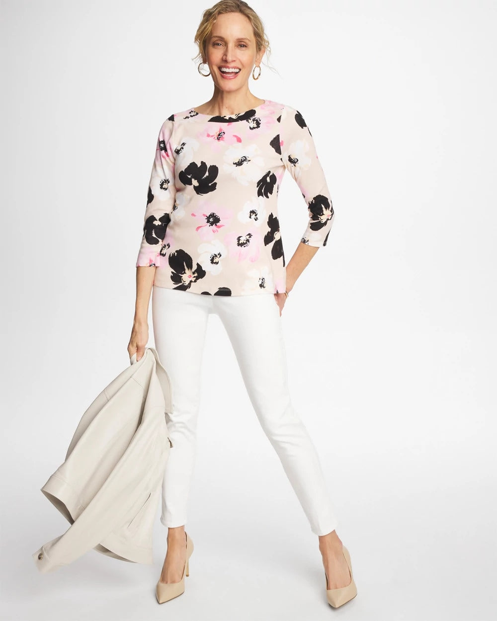 Chico's Great Value - Printed Pima 3/4 Sleeve Tee Sweet Blossom