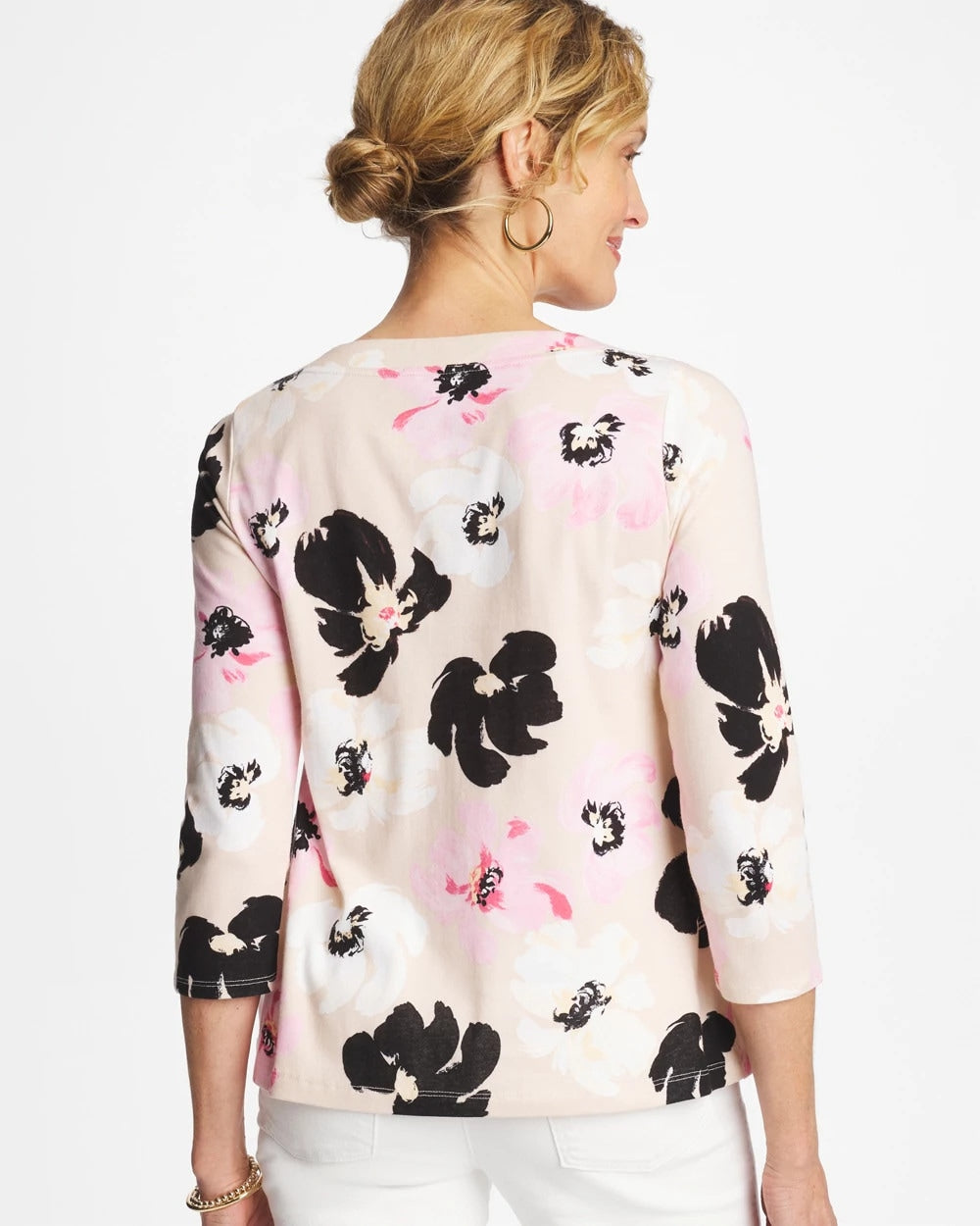 Chico's Great Value - Printed Pima 3/4 Sleeve Tee Sweet Blossom