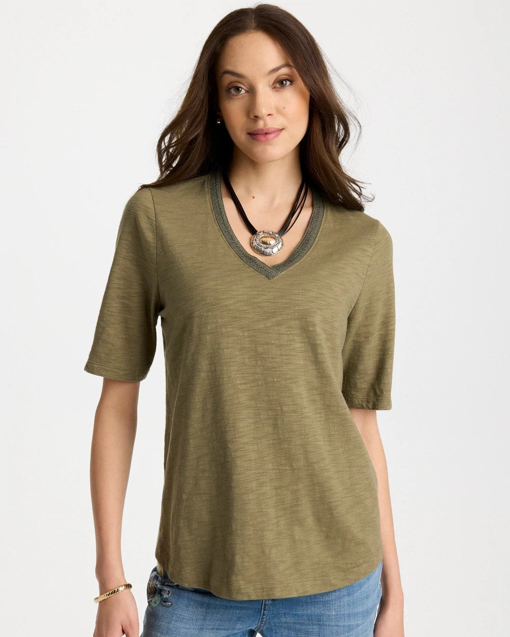 Chico's Essential - Cotton Slub V-Neck Tee Lichen