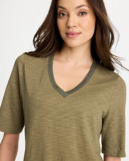 Chico's Essential - Cotton Slub V-Neck Tee Lichen