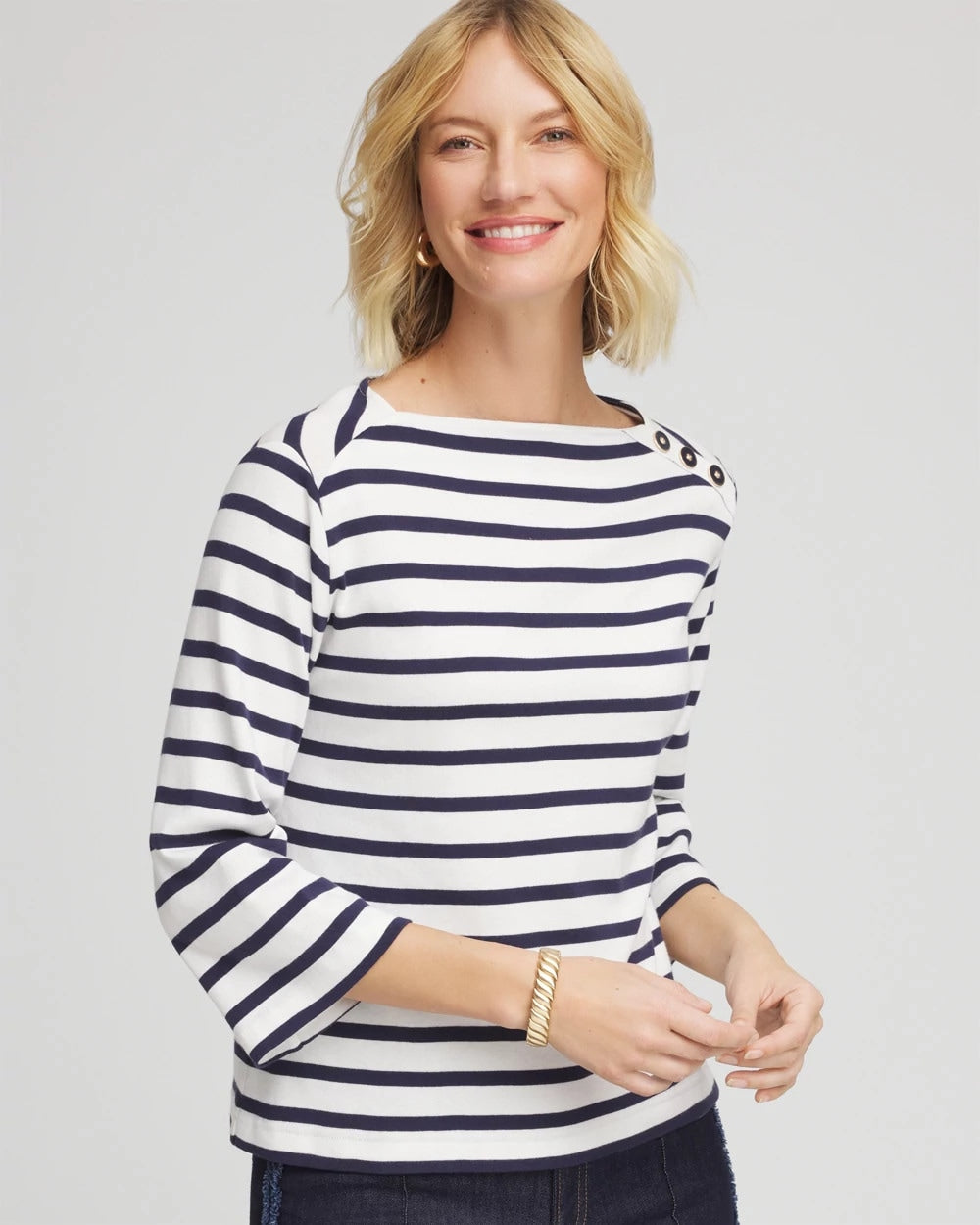 Chico's Special Offer - Bateau Neck Stripe Top Ecru