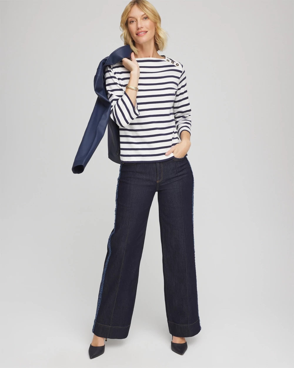 Chico's Special Offer - Bateau Neck Stripe Top Ecru