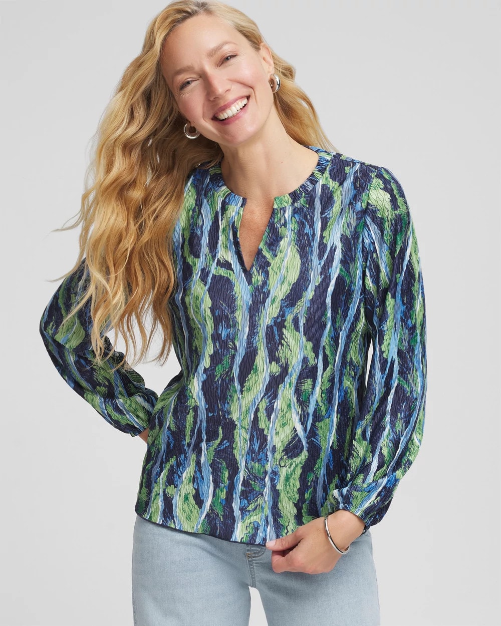 Chico's Deals - Ocean Plume Crinkle Top Passport Blue
