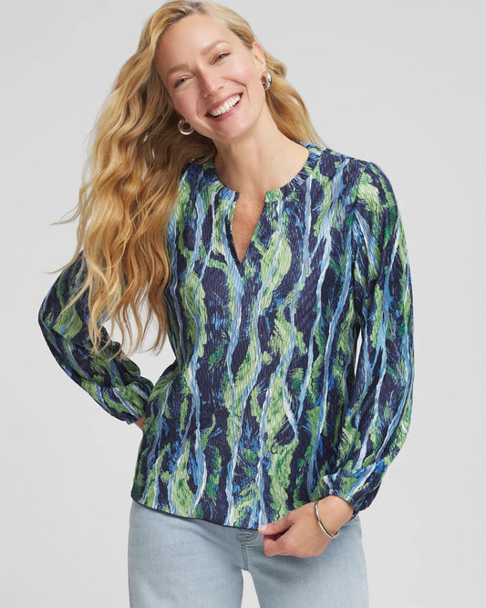 Chico's Deals - Ocean Plume Crinkle Top Passport Blue