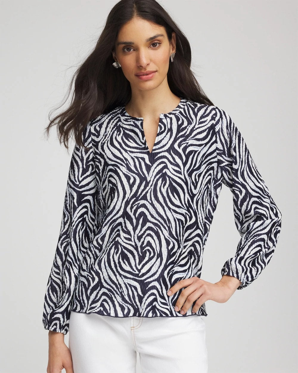 Chico's Essential - Zebra Waves Crinkle Top Passport Blue