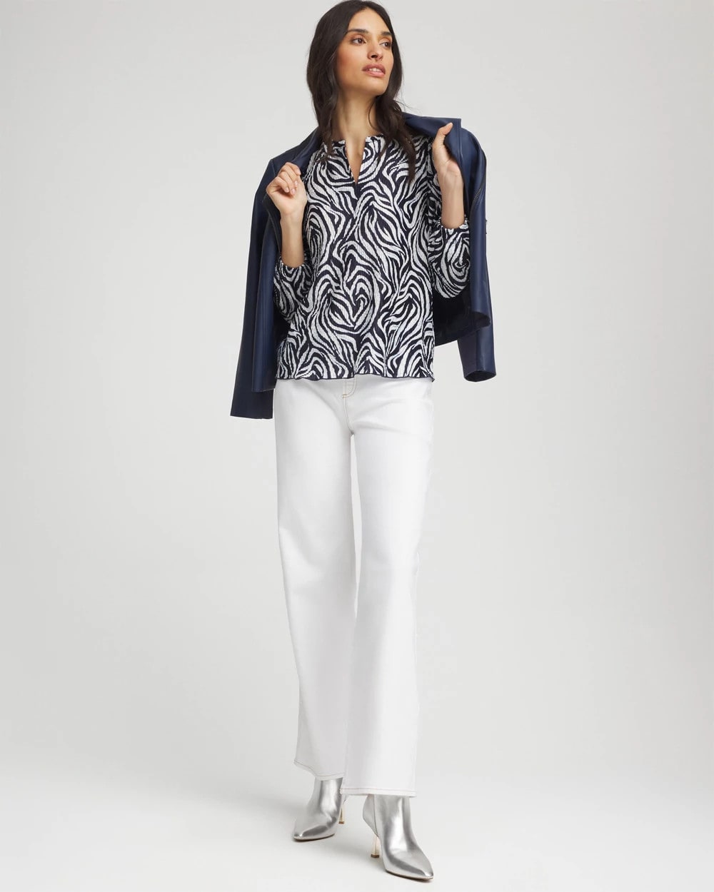 Chico's Essential - Zebra Waves Crinkle Top Passport Blue