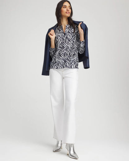 Chico's Essential - Zebra Waves Crinkle Top Passport Blue