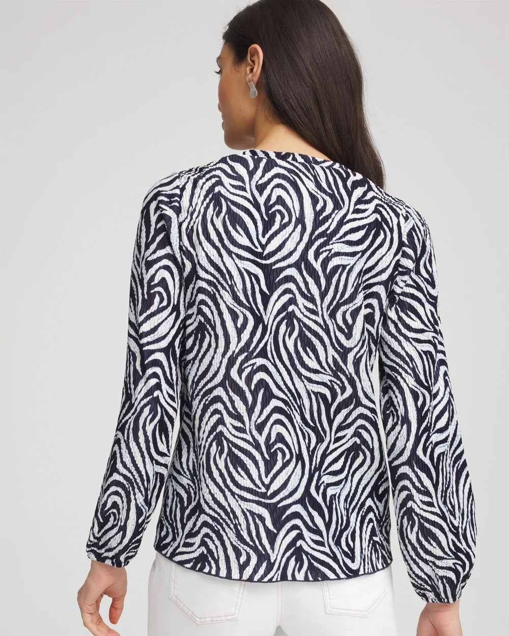 Chico's Essential - Zebra Waves Crinkle Top Passport Blue