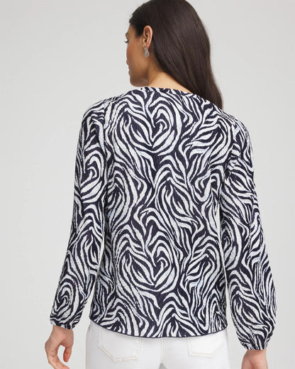 Chico's Essential - Zebra Waves Crinkle Top Passport Blue