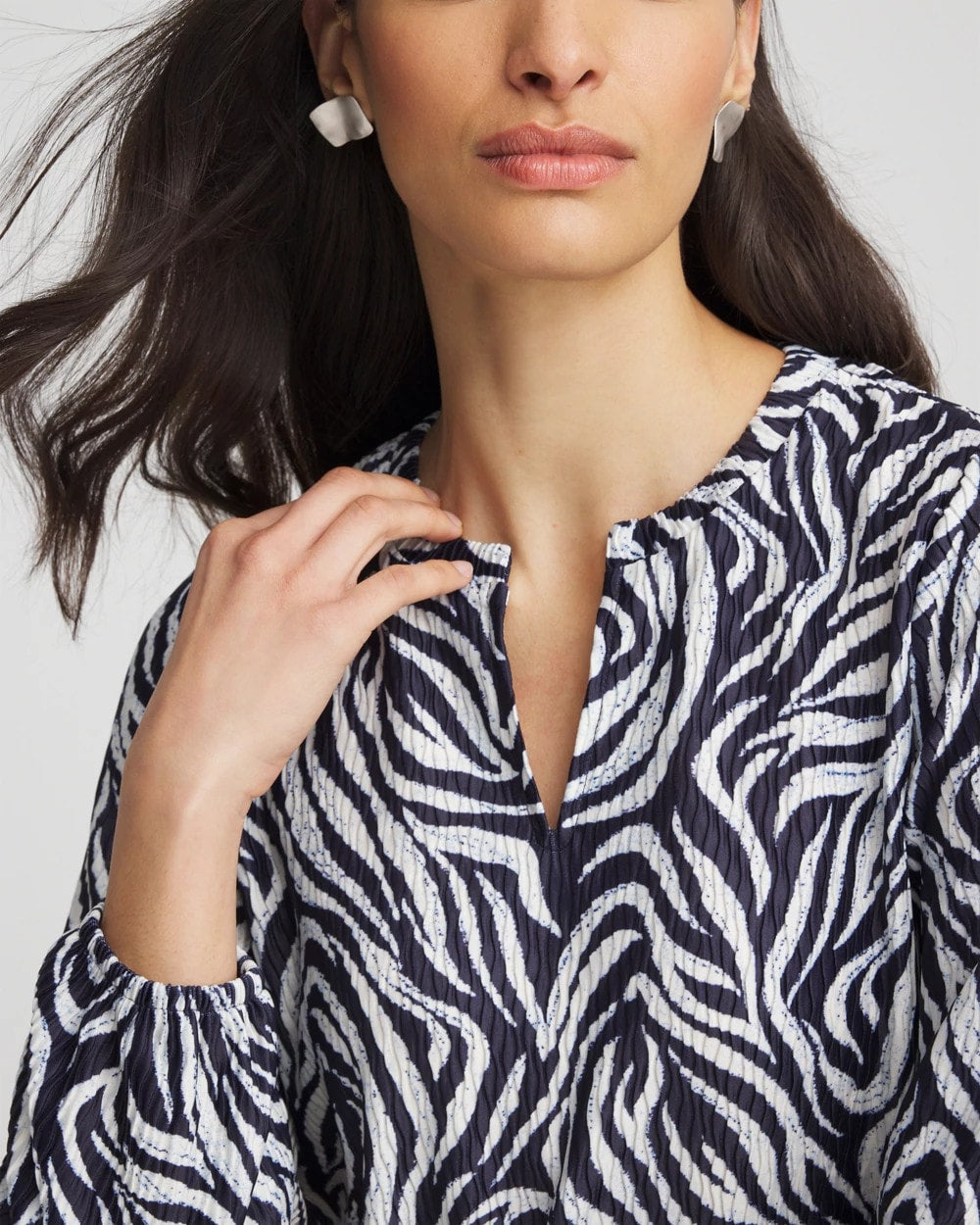 Chico's Essential - Zebra Waves Crinkle Top Passport Blue