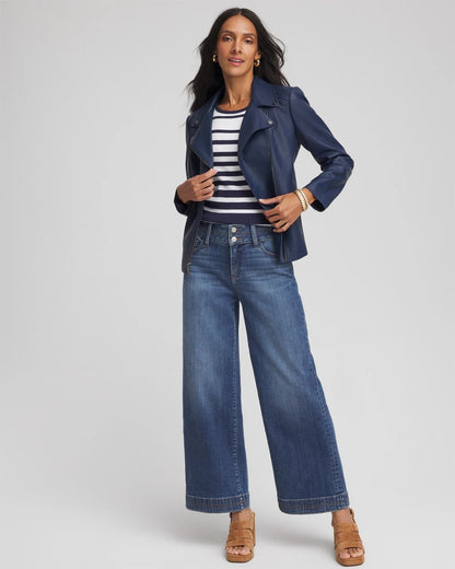 Chico's Premium - Pima Striped Button Sleeve Tee Passport Blue