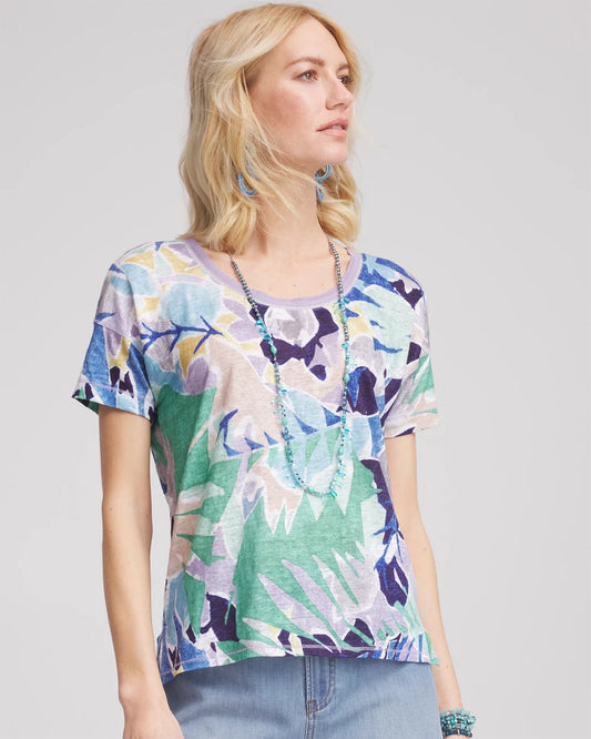 Chico's Hot Sale - Tropical Nights Sweater-Trim Linen Tee Blue Casa