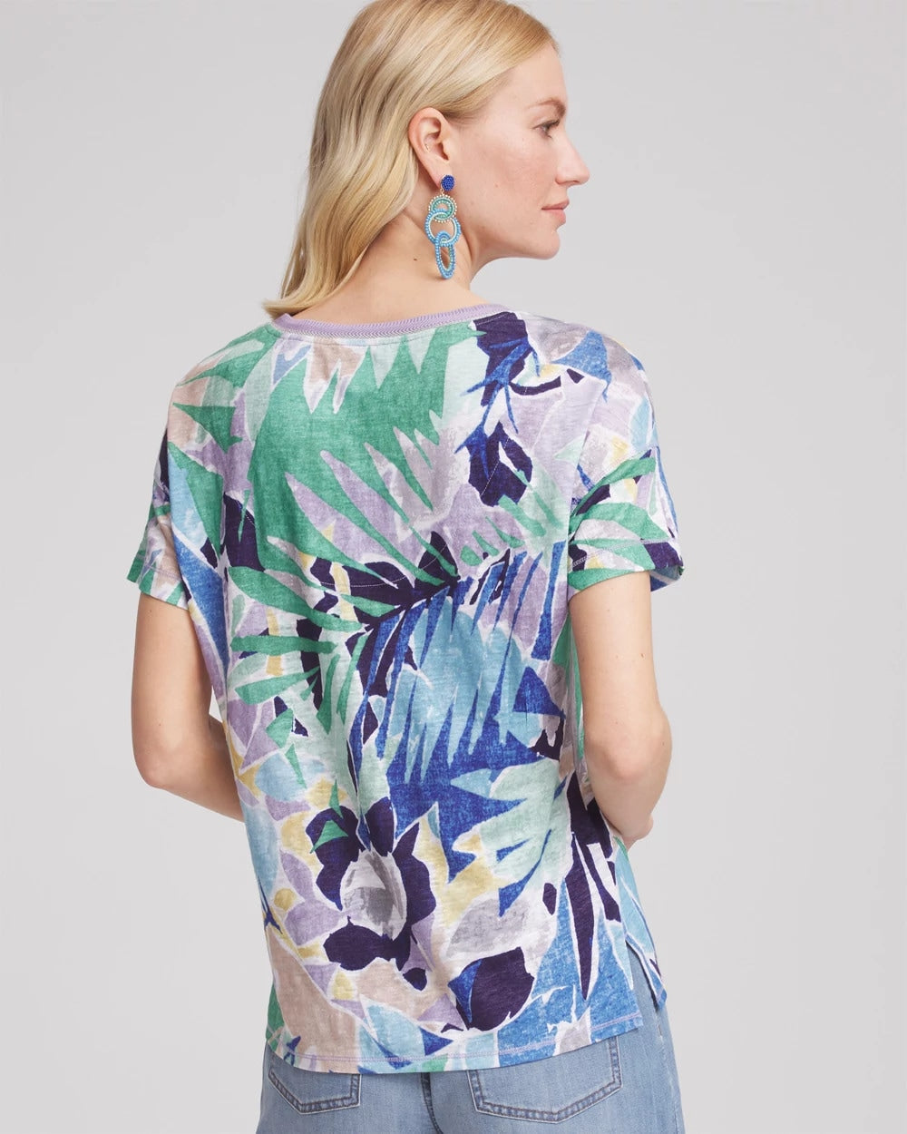 Chico's Hot Sale - Tropical Nights Sweater-Trim Linen Tee Blue Casa