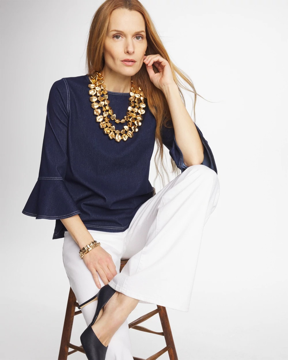 Chico's Recommended - Indigo Denim Trumpet Sleeve Top Denim