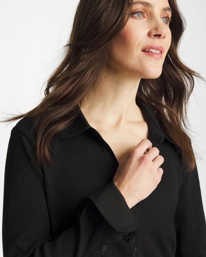 Chico's Smart Buy - Collared Rib Mix Henley Black