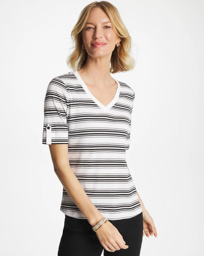 Chico's Everyday - Pima V-Neck Tab Sleeve Tee Black