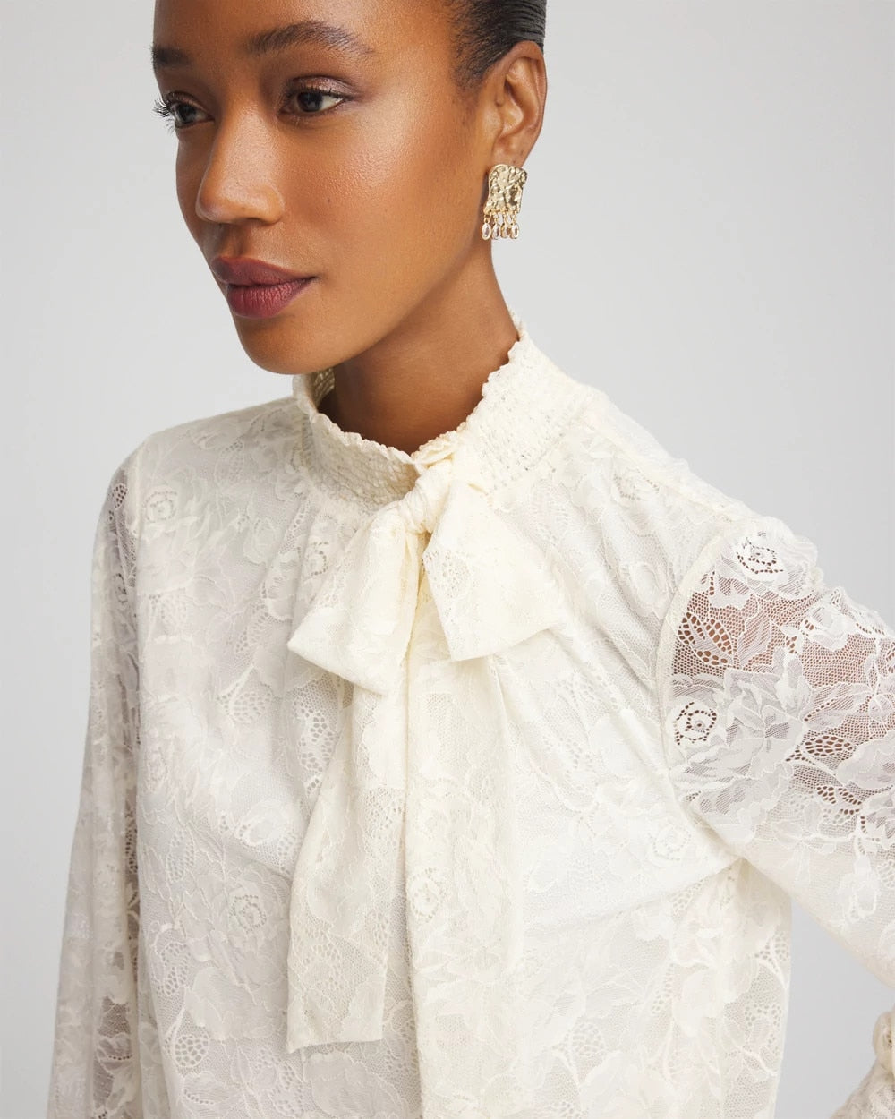 Chico's Signature - Tie-Neck Banded-Bottom Top English Cream