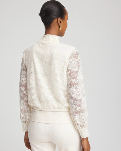 Chico's Signature - Tie-Neck Banded-Bottom Top English Cream