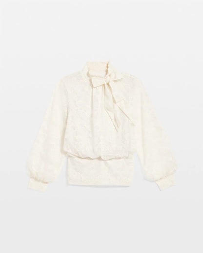 Chico's Signature - Tie-Neck Banded-Bottom Top English Cream