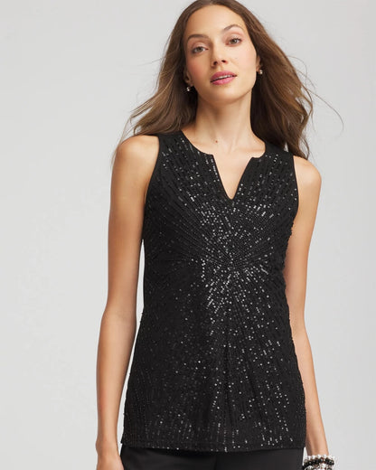 Chico's Classic - Sequin Beaded Notch Neck Tank Black