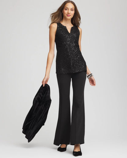 Chico's Classic - Sequin Beaded Notch Neck Tank Black