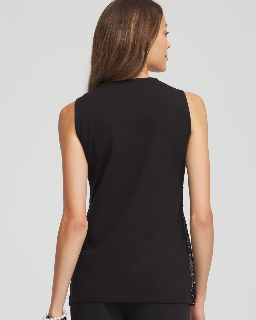 Chico's Classic - Sequin Beaded Notch Neck Tank Black