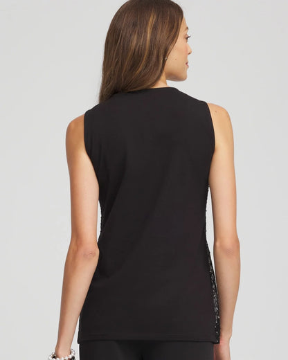 Chico's Classic - Sequin Beaded Notch Neck Tank Black