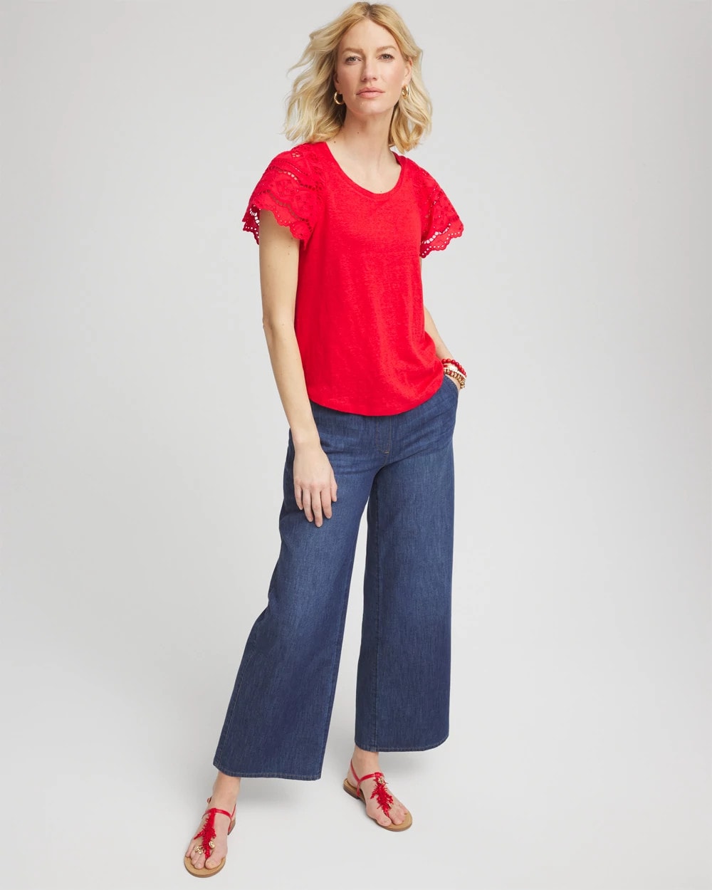 Chico's Recommended - Linen Embroidered Lace Tee Red Glow