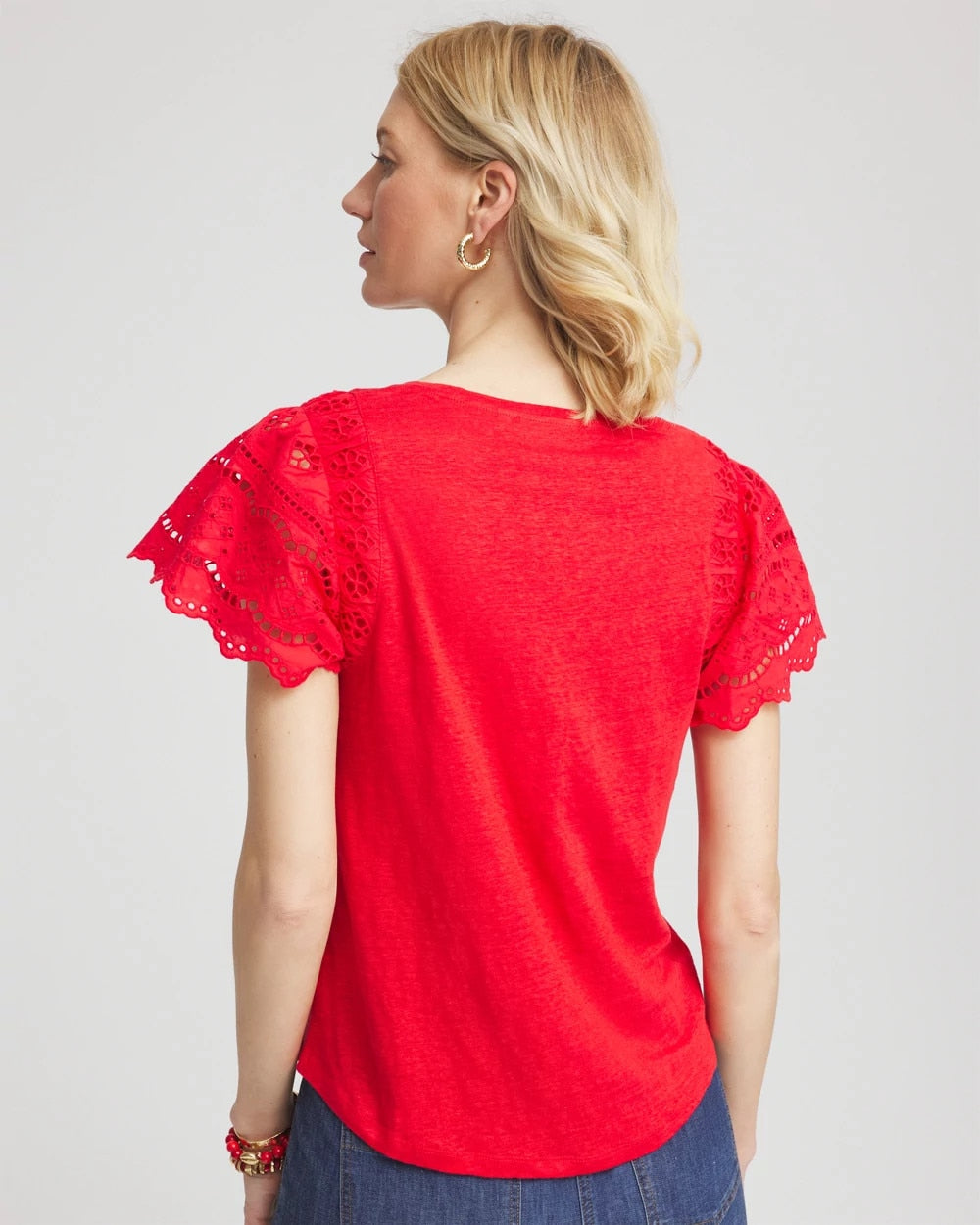 Chico's Recommended - Linen Embroidered Lace Tee Red Glow