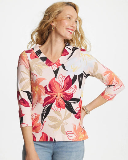 Chico's Smart Buy - Pima Cotton 3/4 Sleeve Tee Folkloric Red