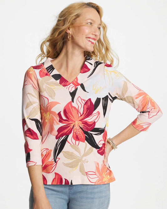Chico's Smart Buy - Pima Cotton 3/4 Sleeve Tee Folkloric Red